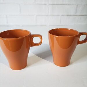 Retro Style Ikea Orange Rust Ceramic Coffee Mugs Set of 2 Cups